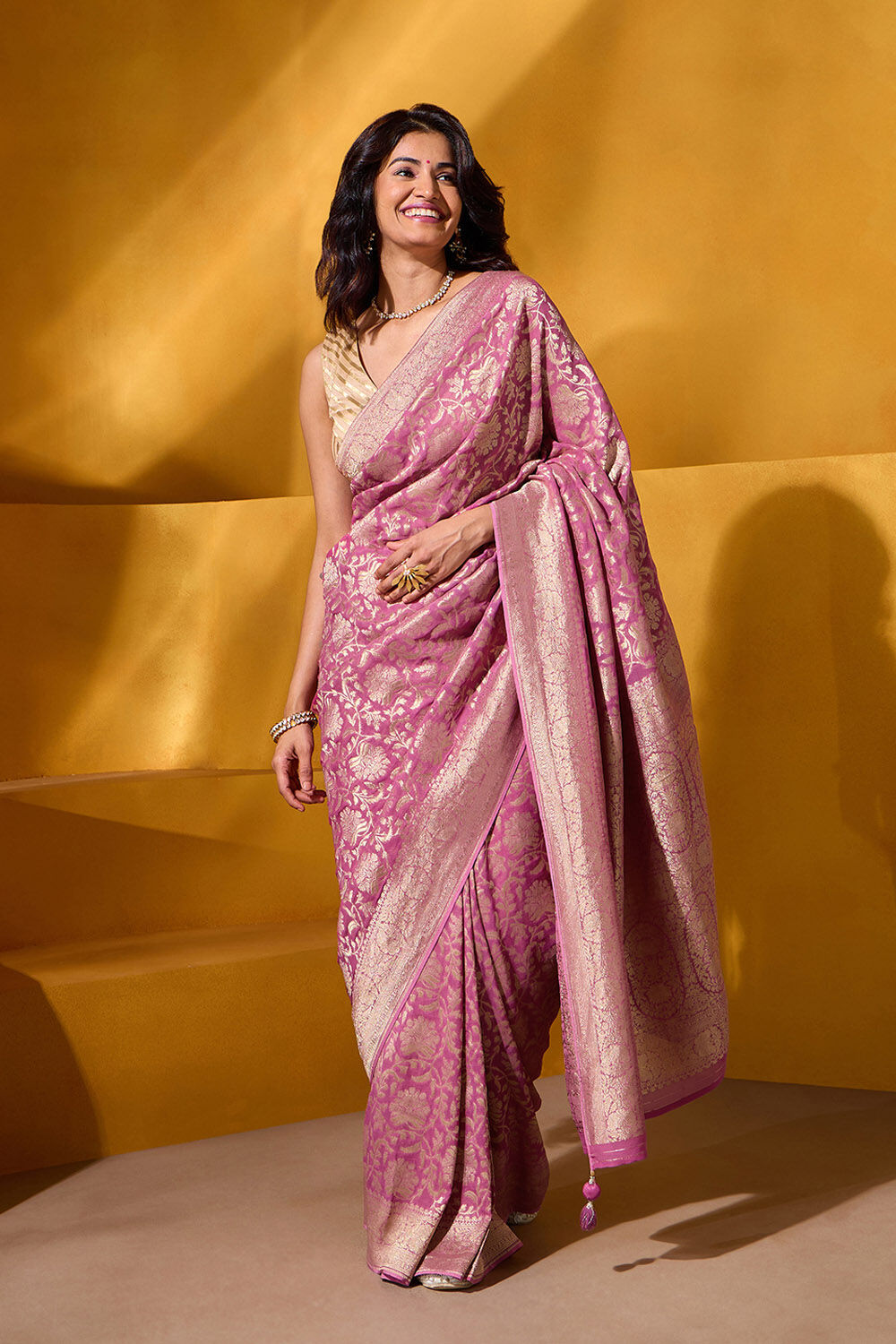 Light Pink Woven Viscose Georgette Saree image number null
