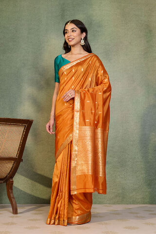 Orange Silk Viscose Cutwork Banarasi Inspired Design Saree thumbnail image number null