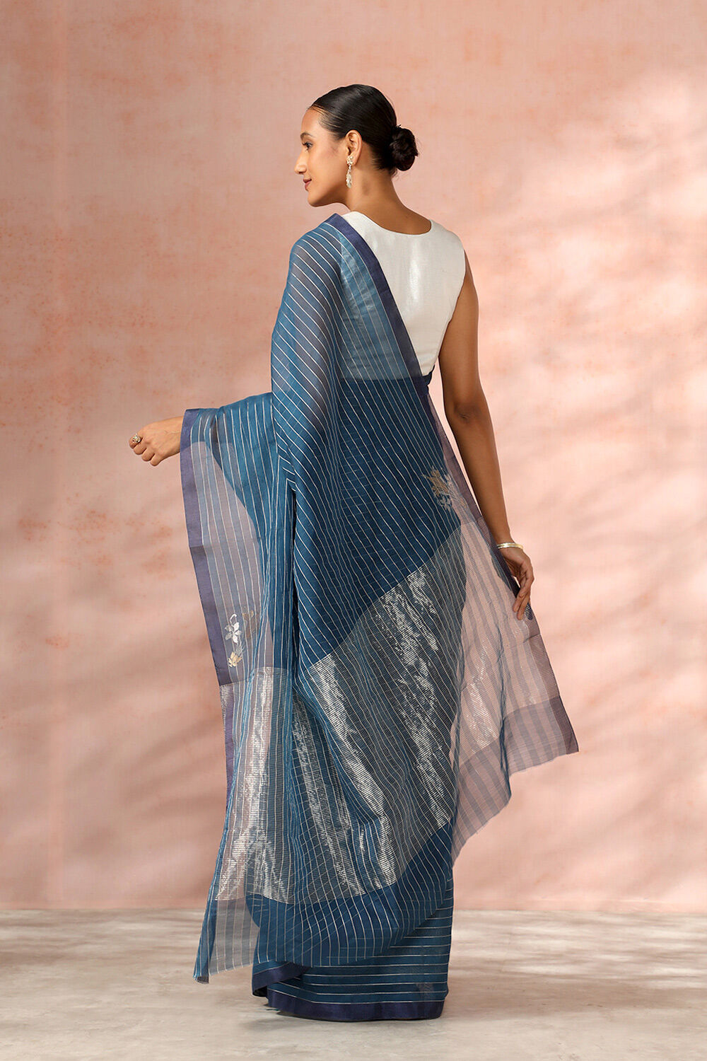 Dark Blue Chanderi Pure Silk Cotton Woven Saree image number null