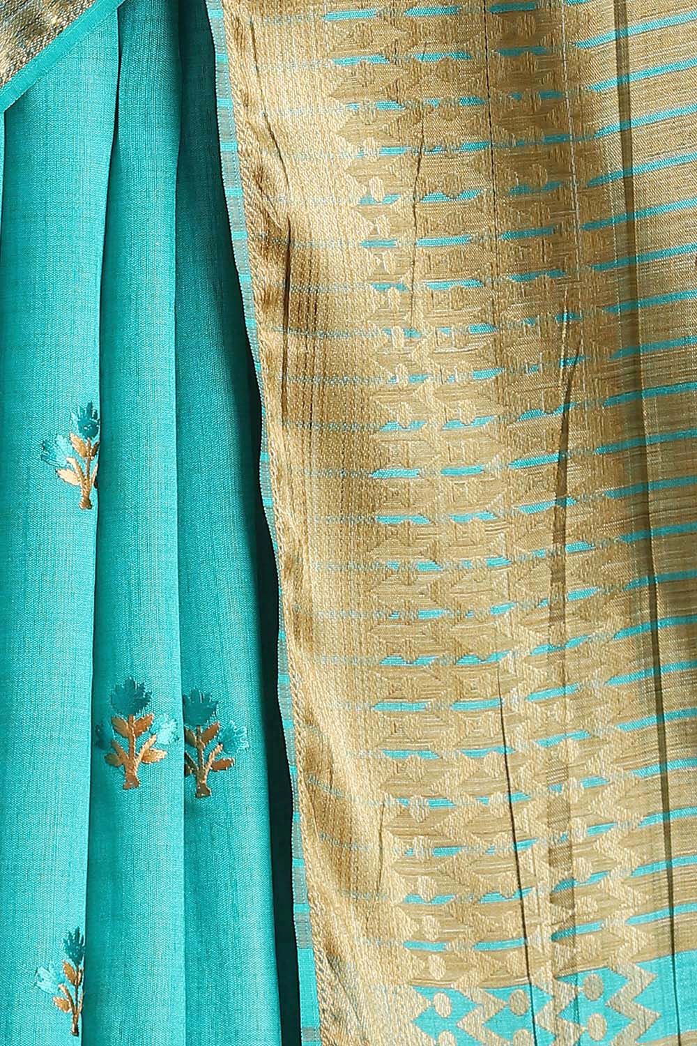 Blue Pure Embroidered Saree image number null