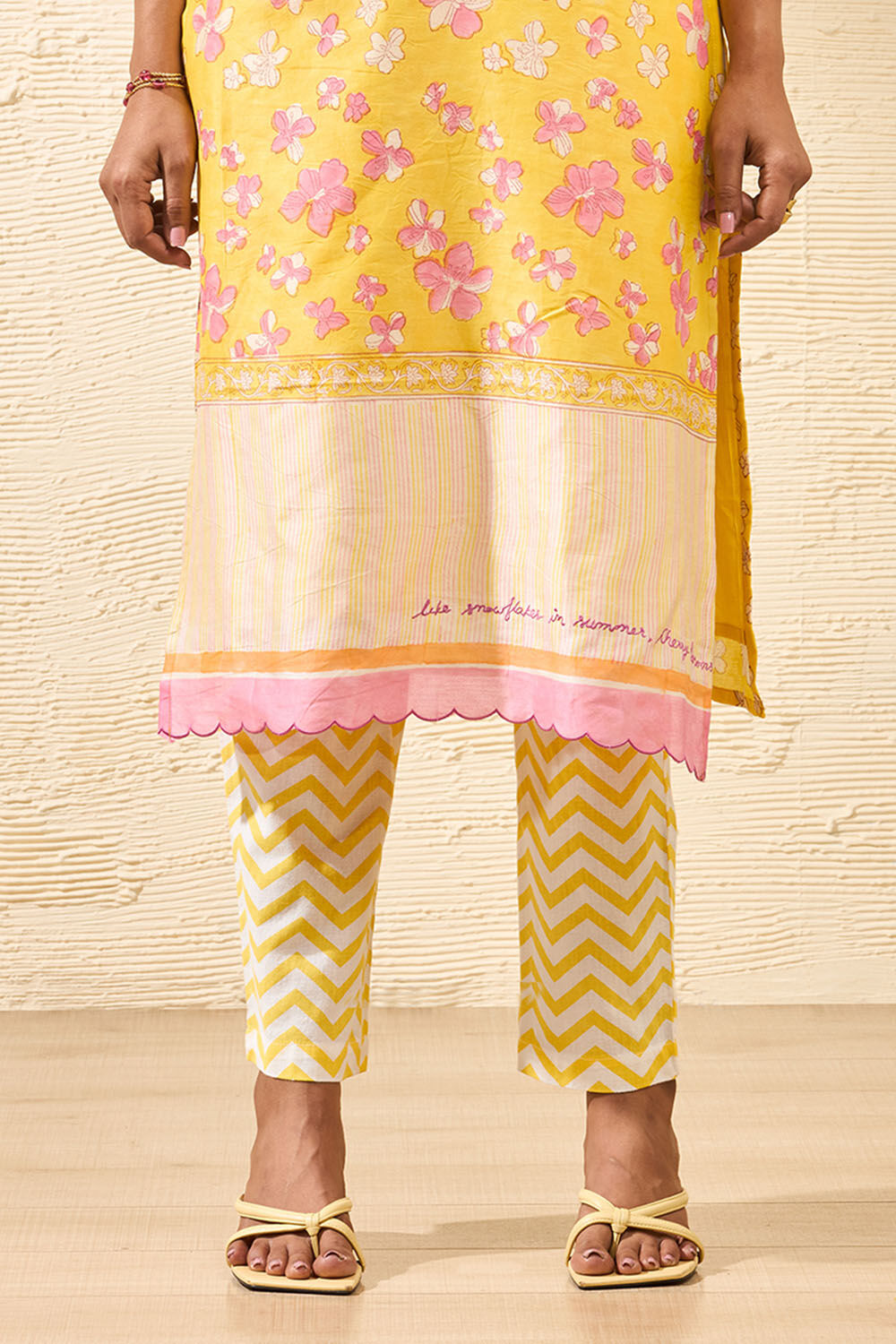 Light Yellow Screen Printed Pure Cotton Trouser image number null