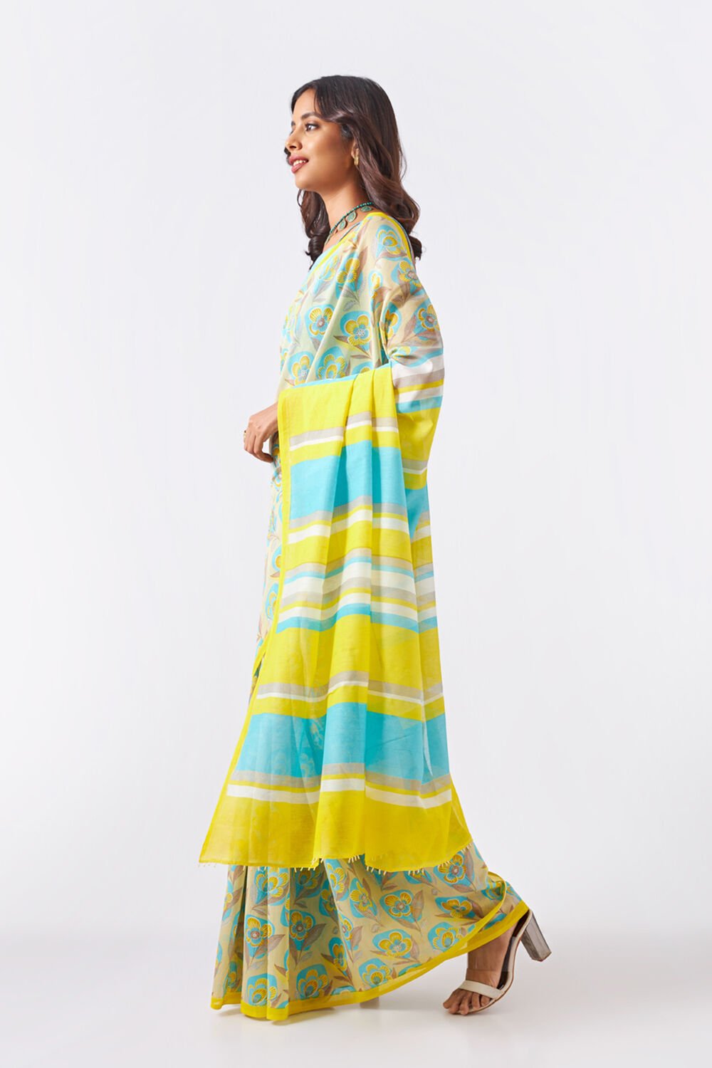 Light Yellow Pure Silk Cotton Printed Saree image number null