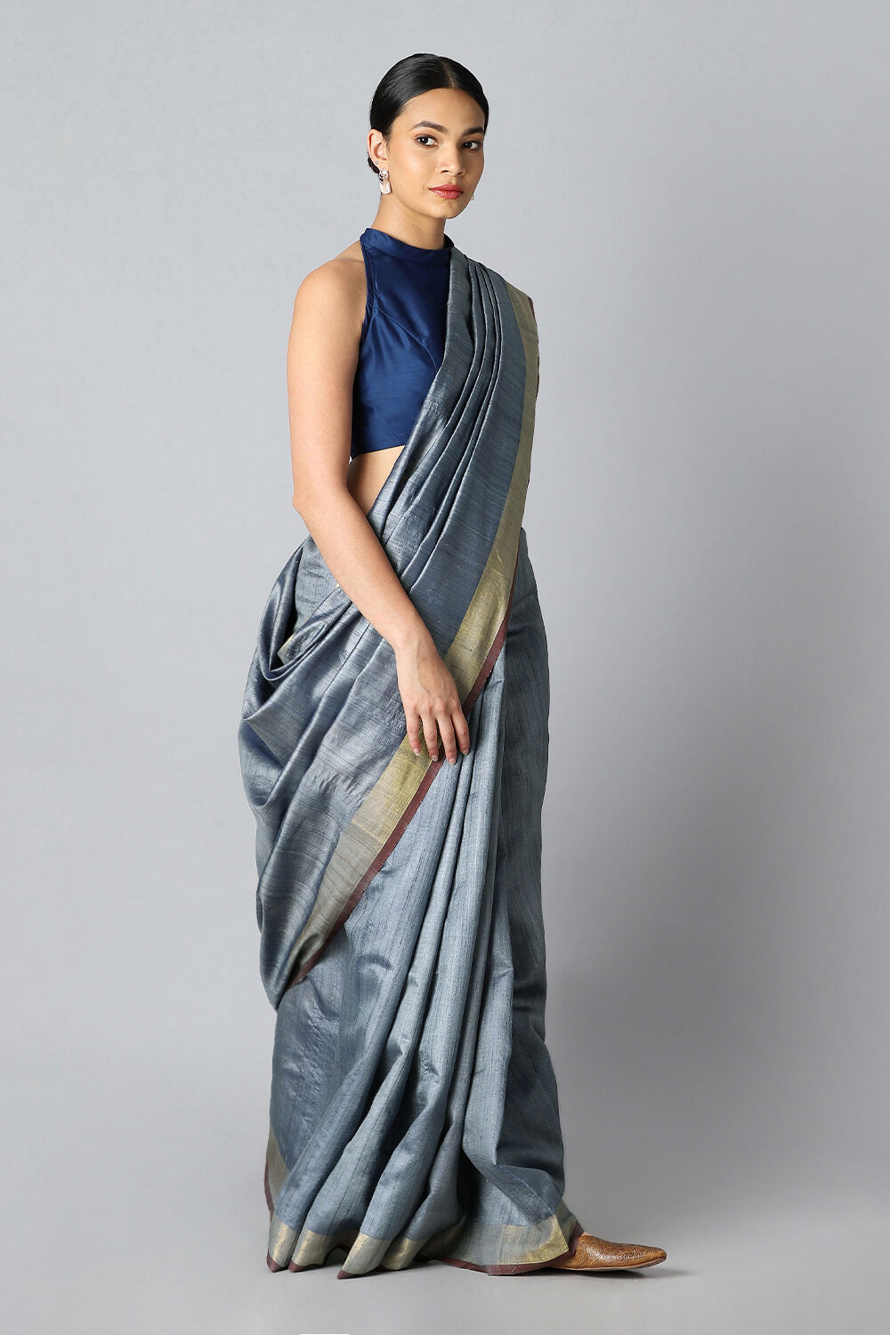 Grey Pure Tussar Bhagalpuri Saree image number null