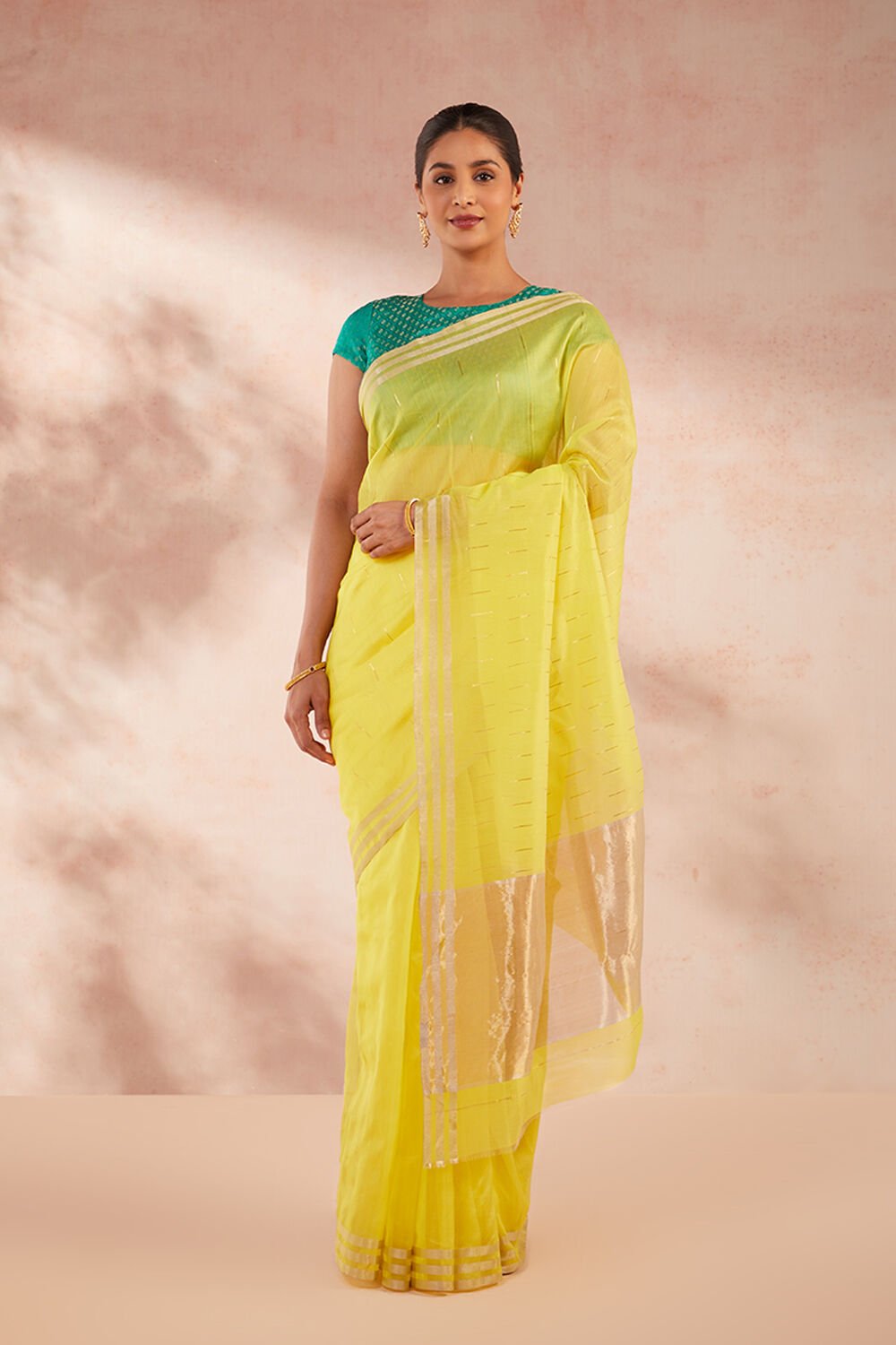 Yellow Woven Pure Silk Cotton Chanderi Saree image number null
