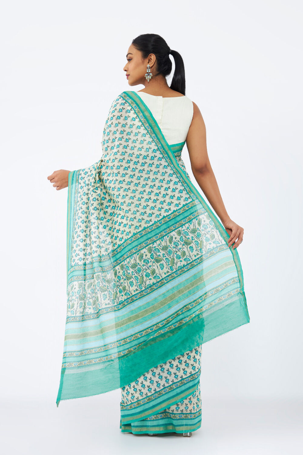 Blue Pure Silk Cotton Printed Saree image number null