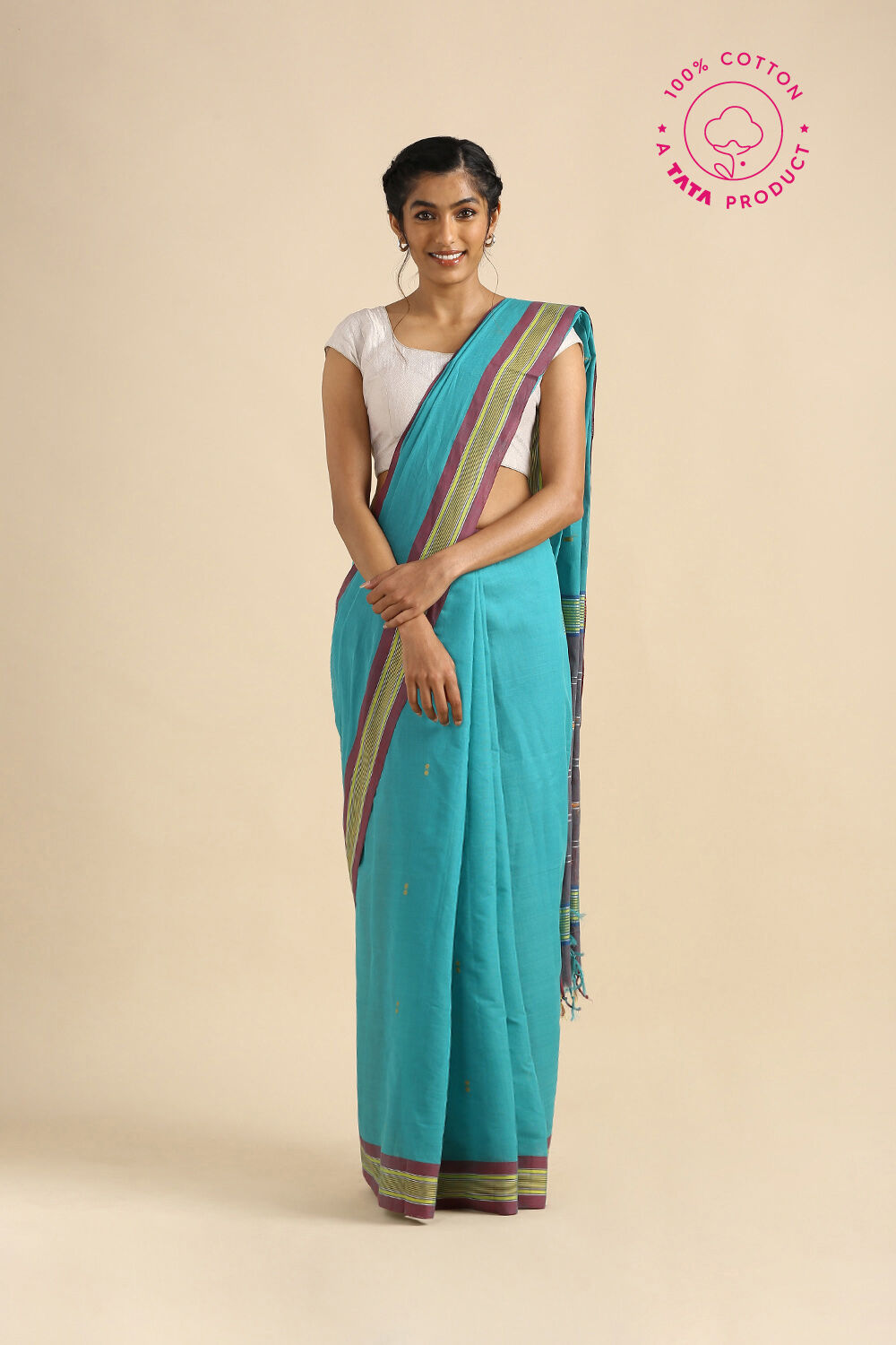 Green Pure Cotton South Saree image number null