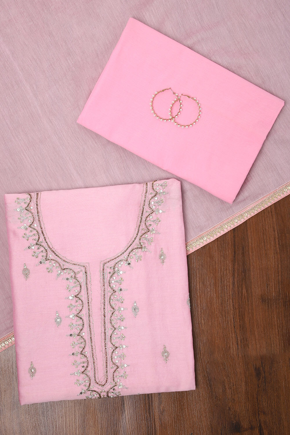 Light Pink Embroidery Silk Cotton Suit image number null