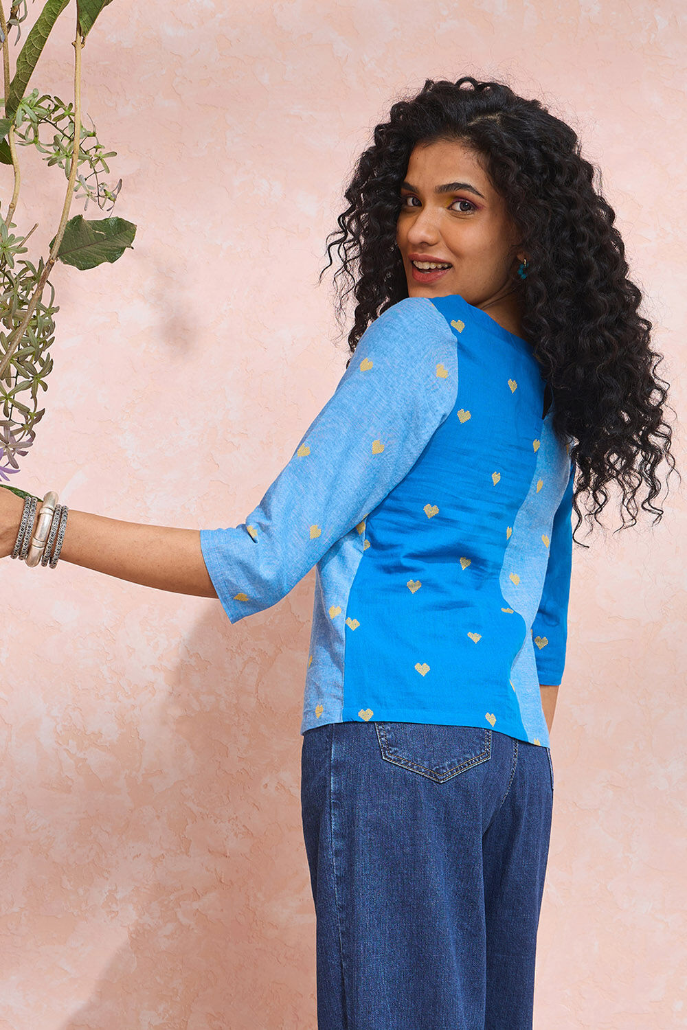 Blue Woven Pure Cotton Short Top image number null