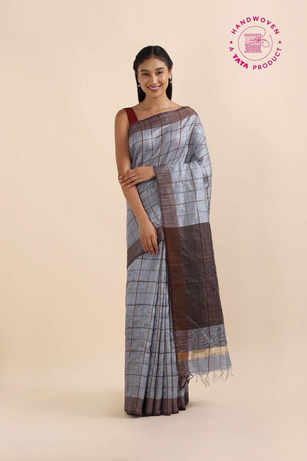 Grey Pure Tussar Silk Bhagalpuri Saree image number null