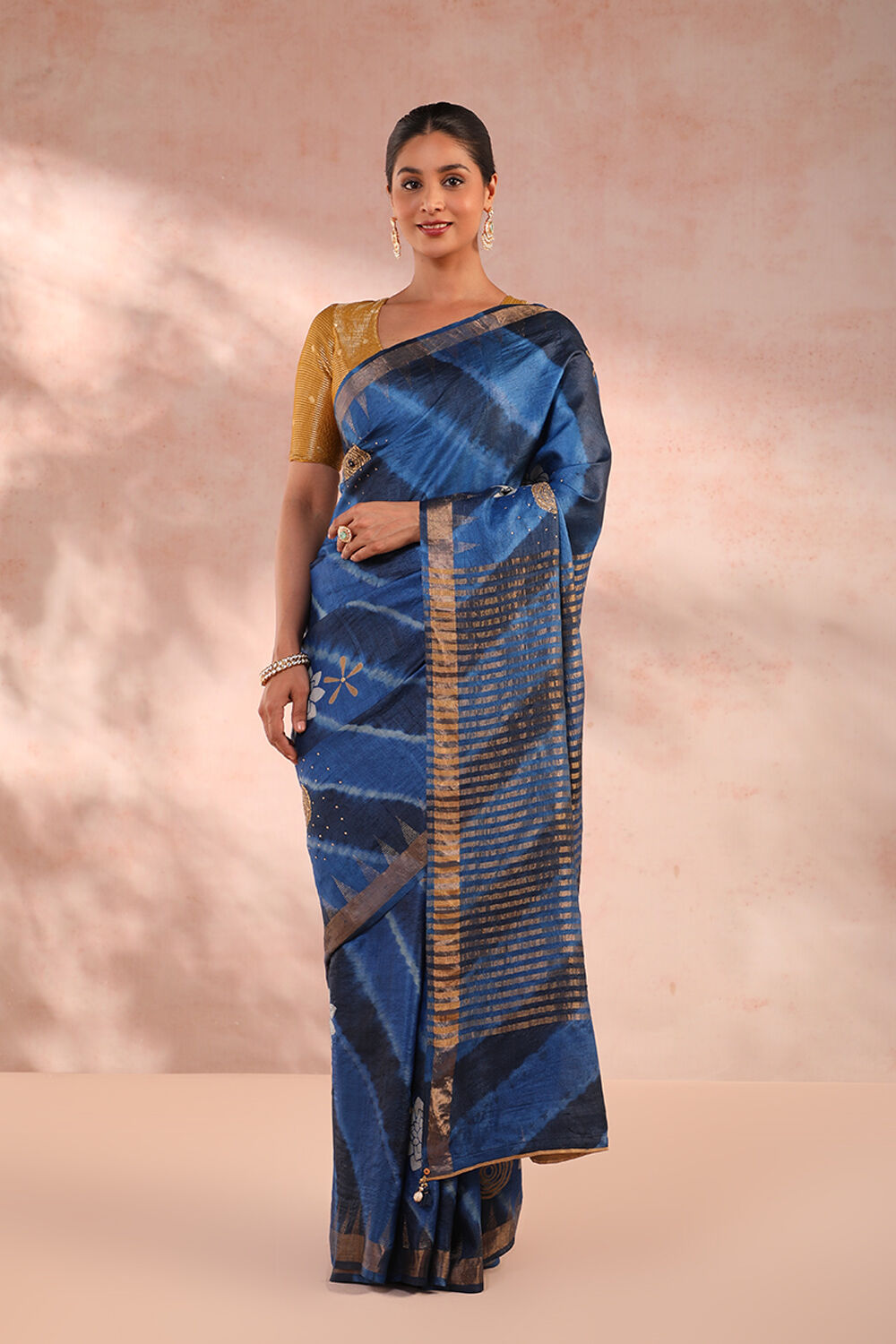 Blue Pure Tussar Silk Tie and Dye Saree image number null
