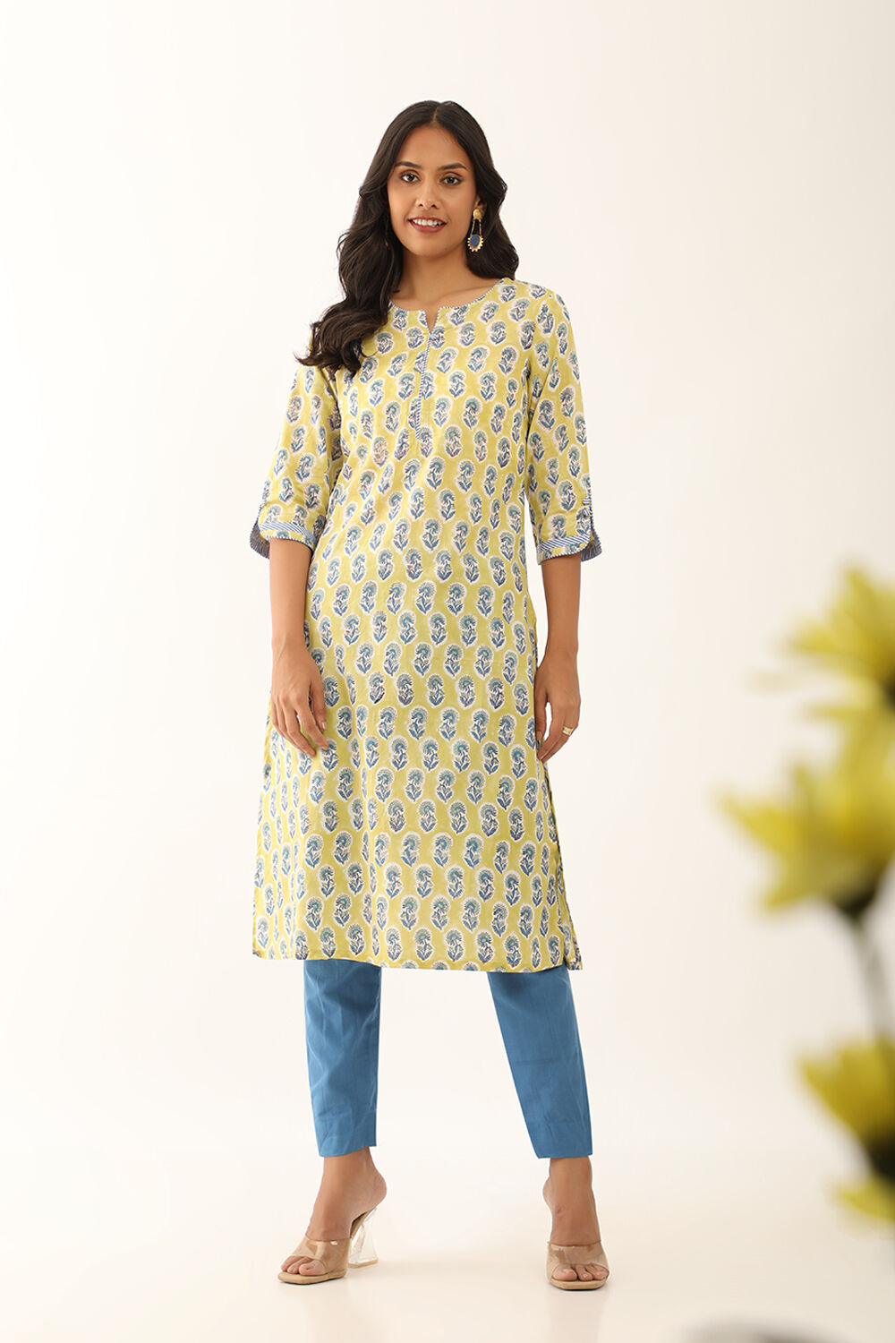 Yellow Pure Cotton Sanganeri Block Printed Kurta image number null