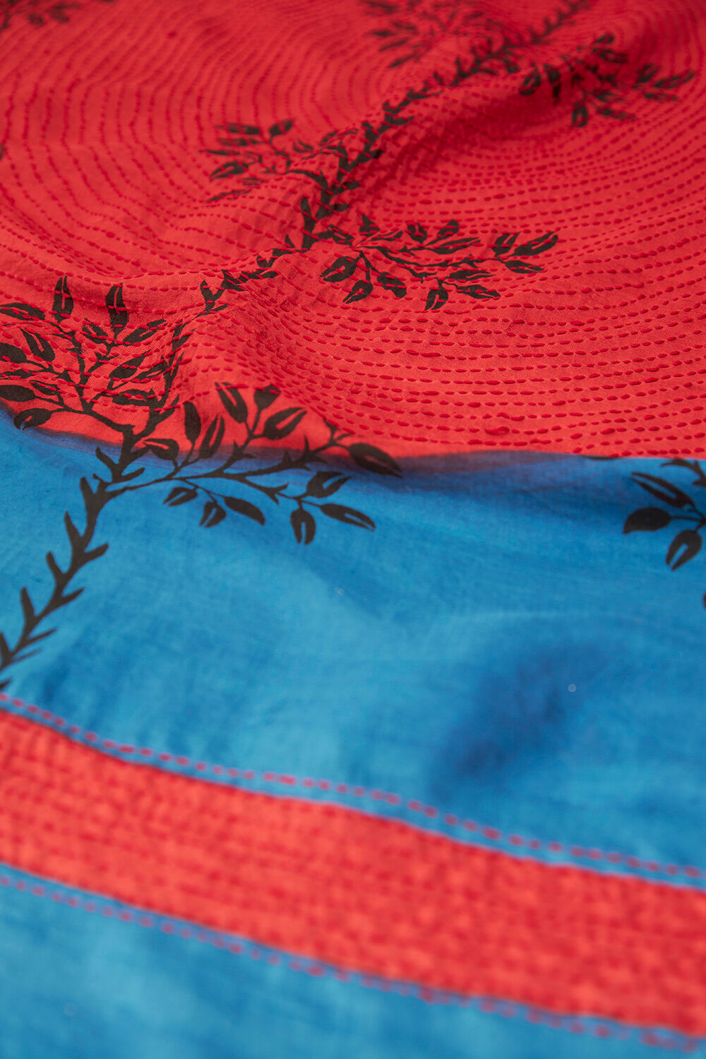 Blue Bengal Pure Silk Kantha Embroidered Saree image number null