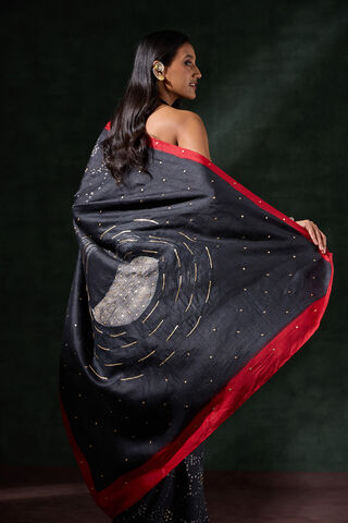 Black Tussar Muga Batik Saree image number