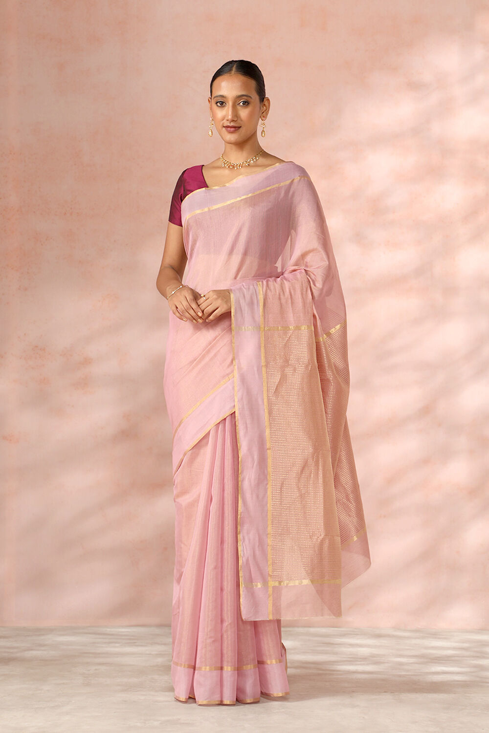 Light Pink Chanderi Pure Silk Cotton Woven Saree image number null