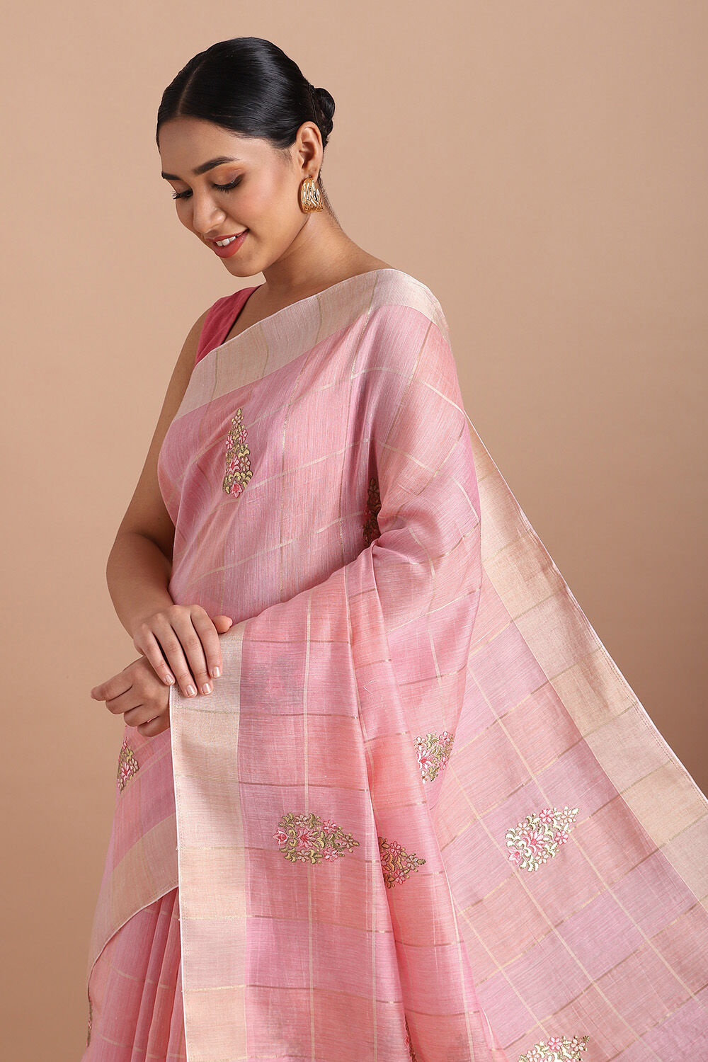 Pink Pure Embroidered Saree image number null