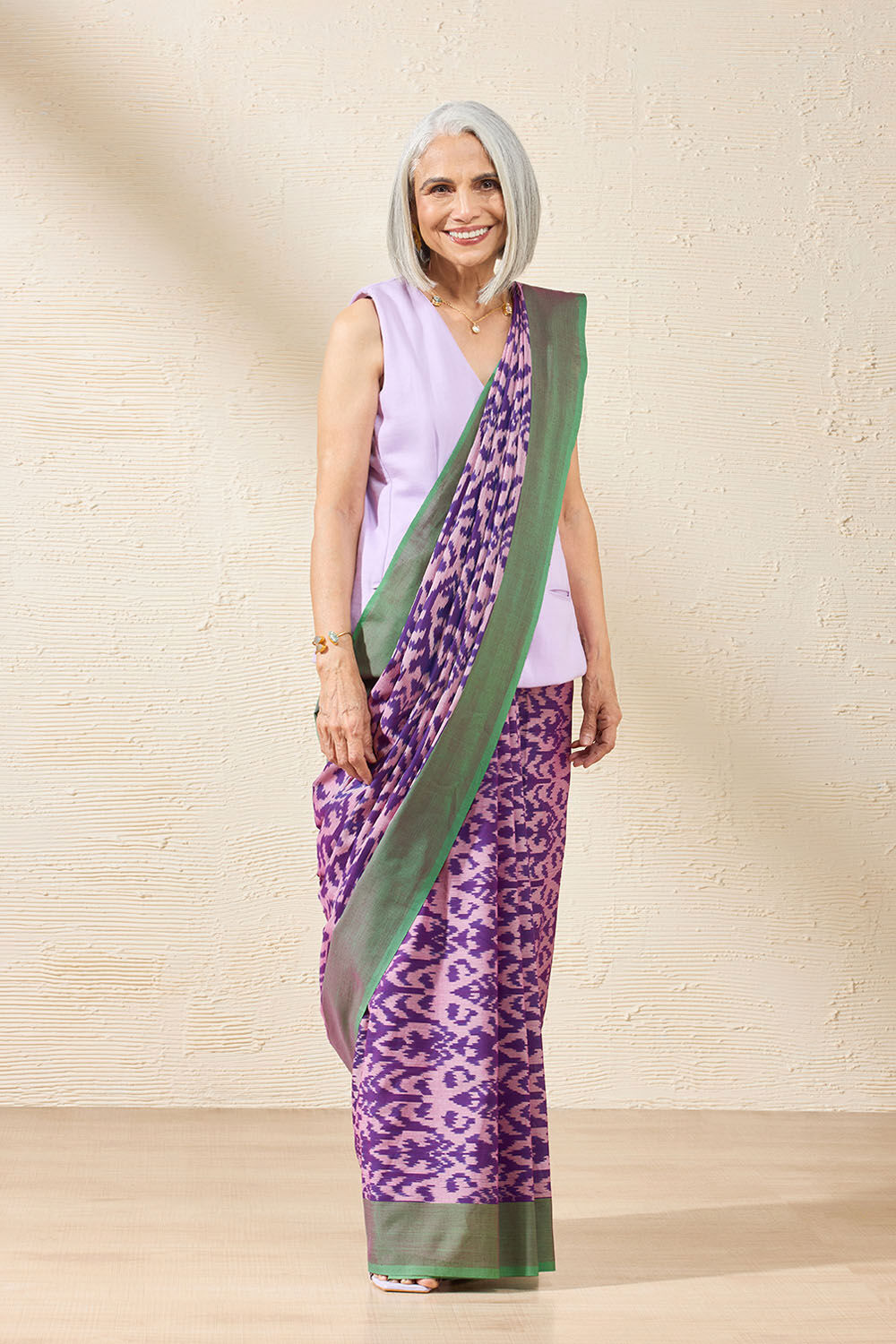 Violet Pochampalli Pure Cotton Ikat Saree image number null