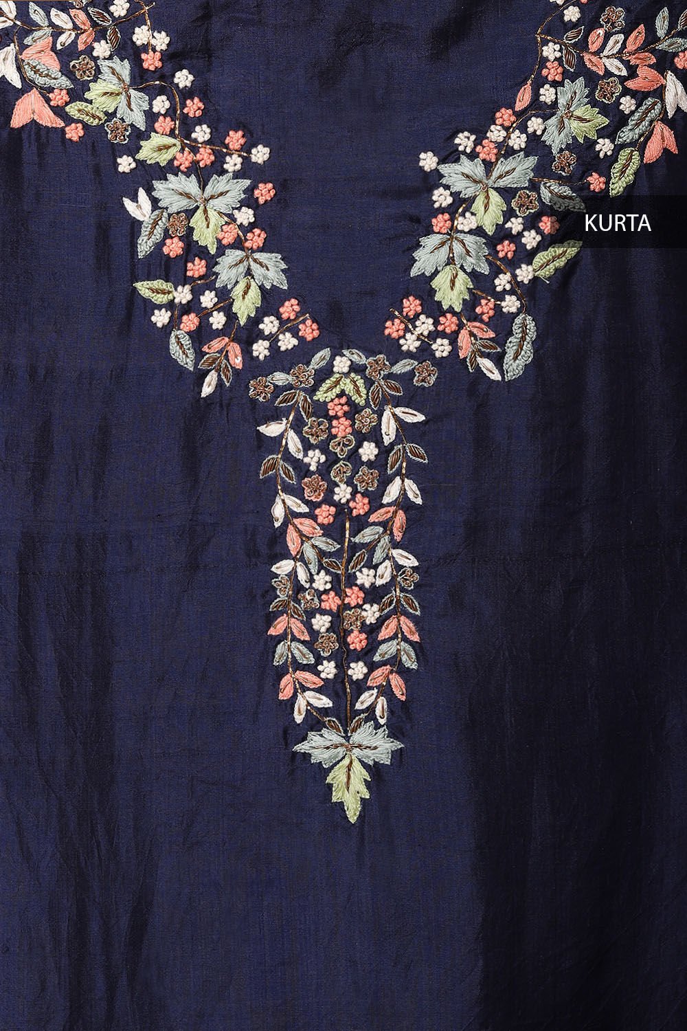 Dark Blue Silk Embroidered Unstitched Suit Set image number null