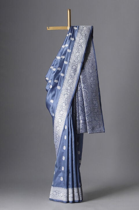 Grey Pure Silk Banarasi Saree