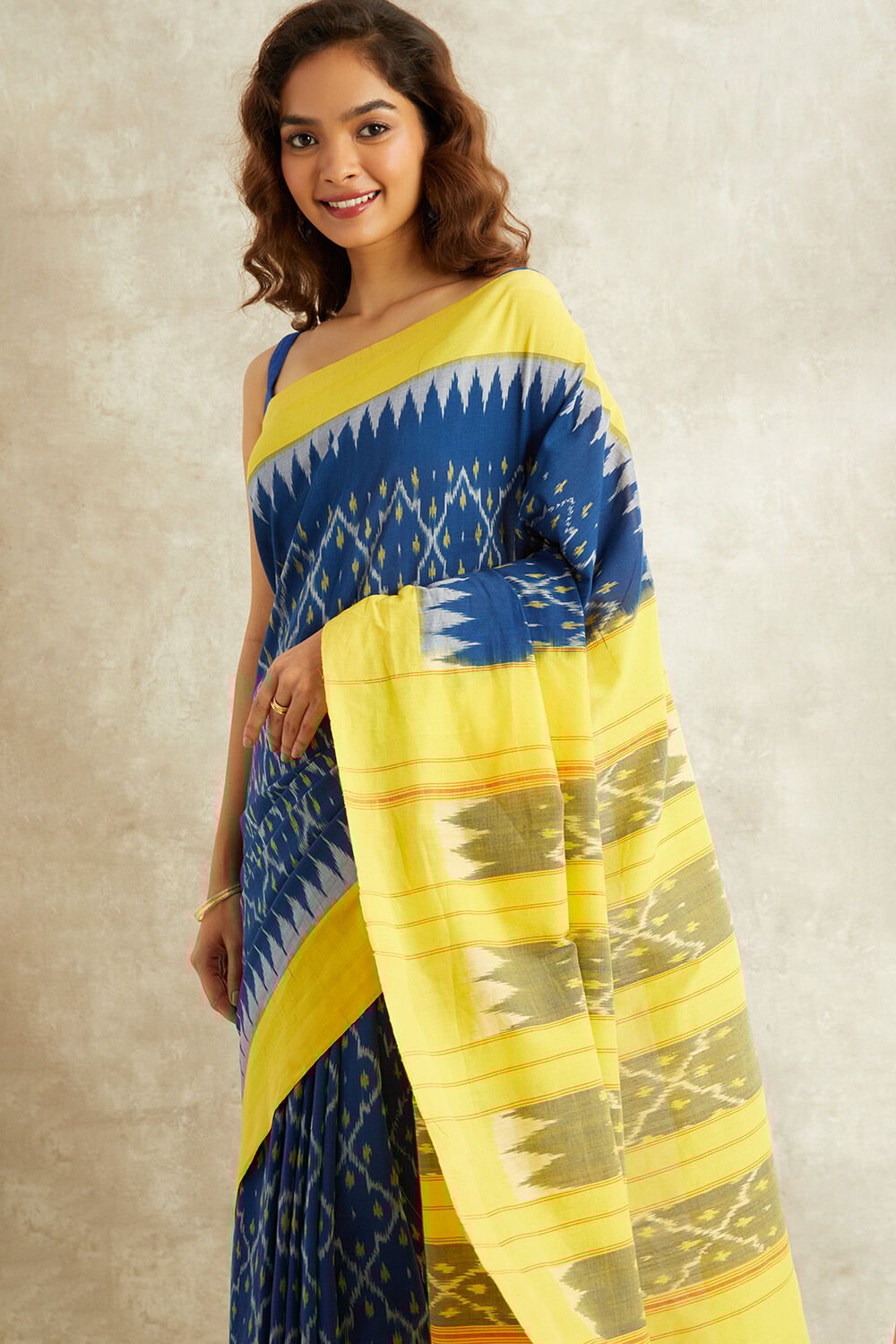 Blue Ikat Pure Cotton Pochampalli Saree image number null