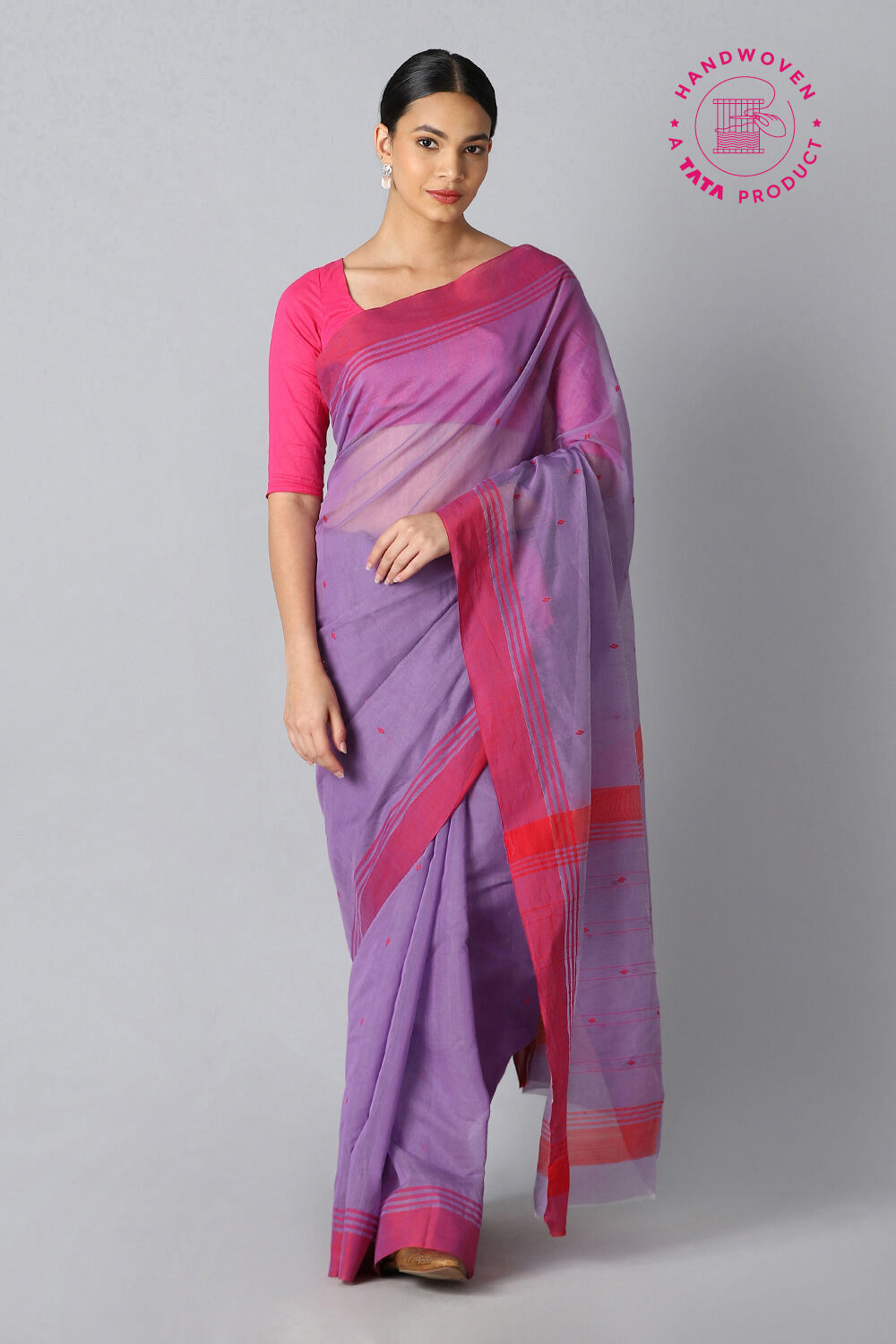 Purple Pure Silk Cotton Chanderi Saree image number null