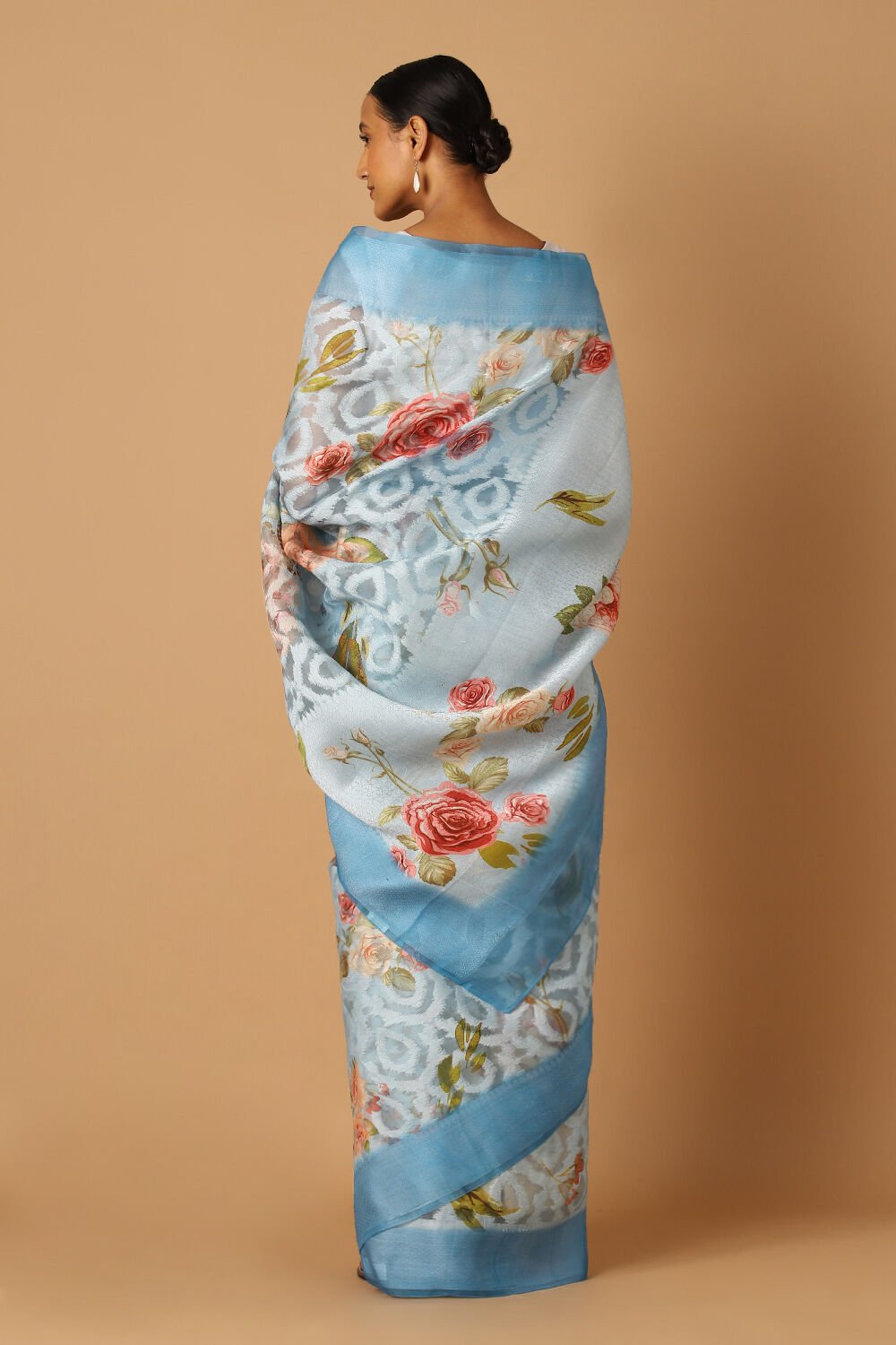 Blue Pure Organza Digital Printed Saree image number null