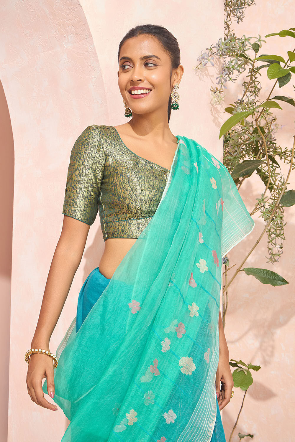 Green Brocade Viscose Blouse image number null