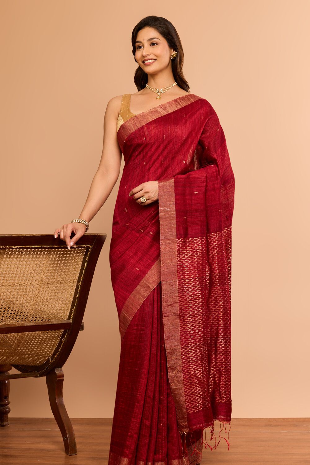 Dark Red Woven Pure Silk Vanya Bengal Saree image number null
