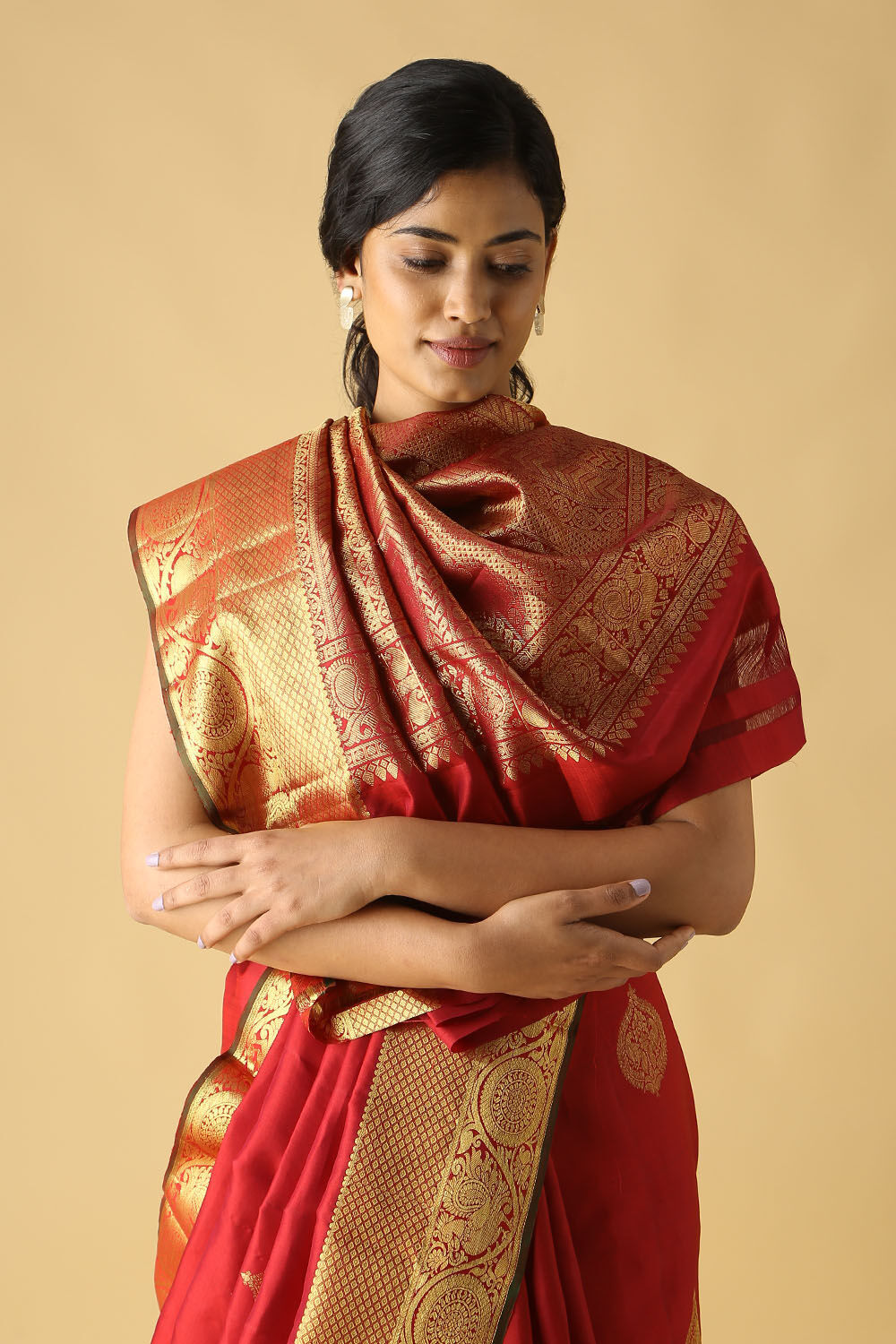Dark Red Pure Silk Kanjivaram Saree image number null