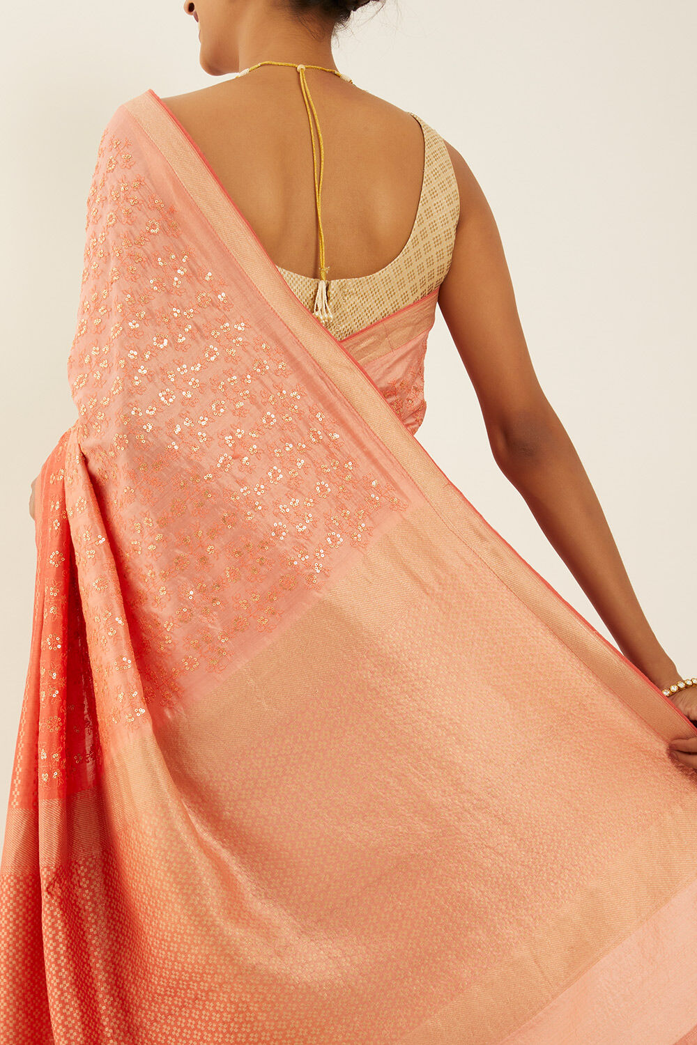 Light Orange Pure Silk Organza Banaras Saree image number null