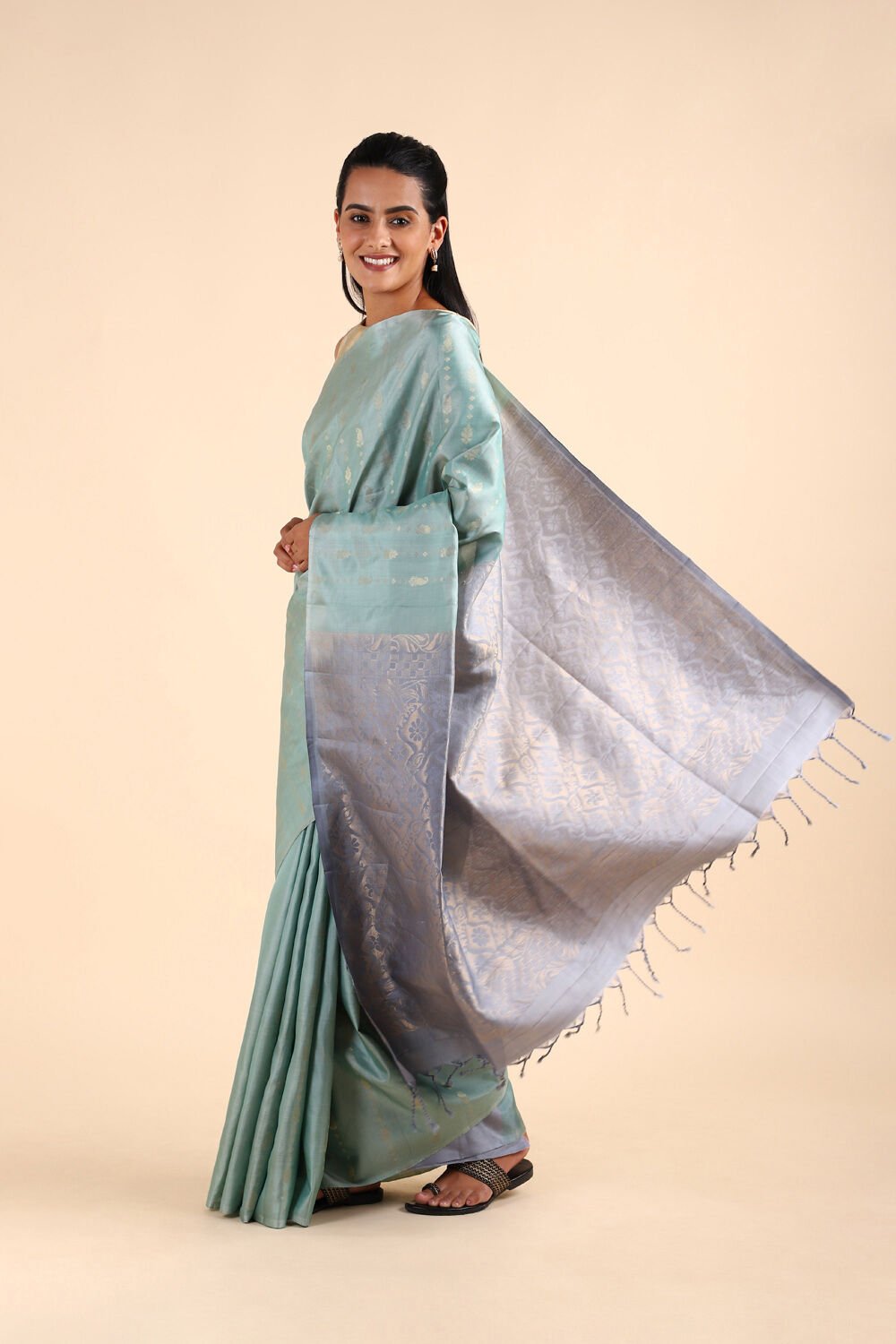 Light Green Pure Soft Silk Saree image number null