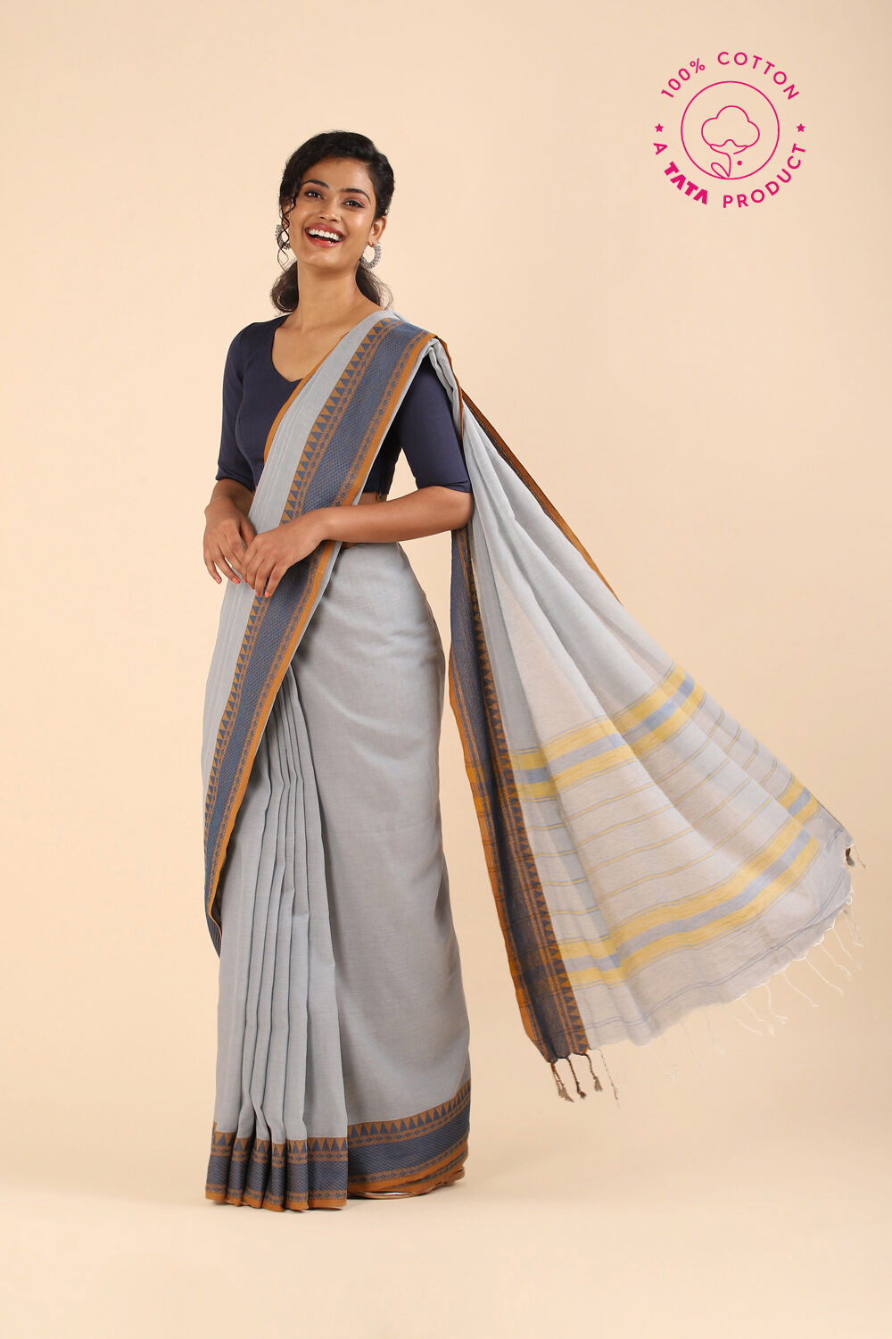 Grey Pure Cotton Bengal Saree image number null