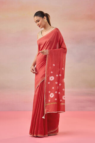 Red Gujarat Pure Silk Cotton Mukaish Saree thumbnail image number null