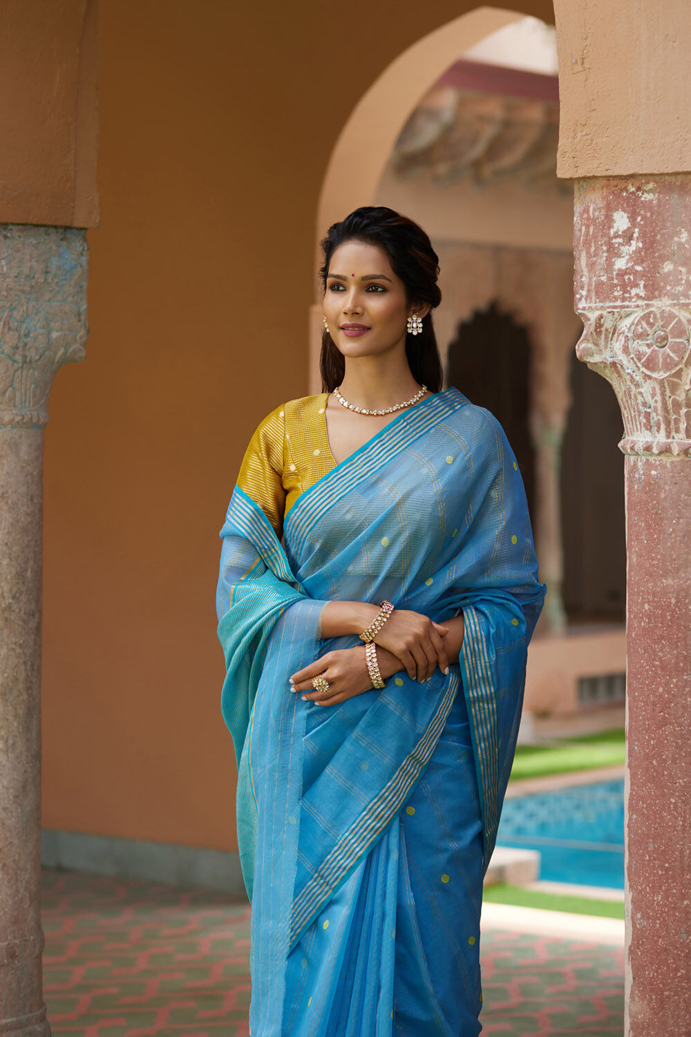 Blue Woven Pure Silk Cotton Chanderi Saree image number null