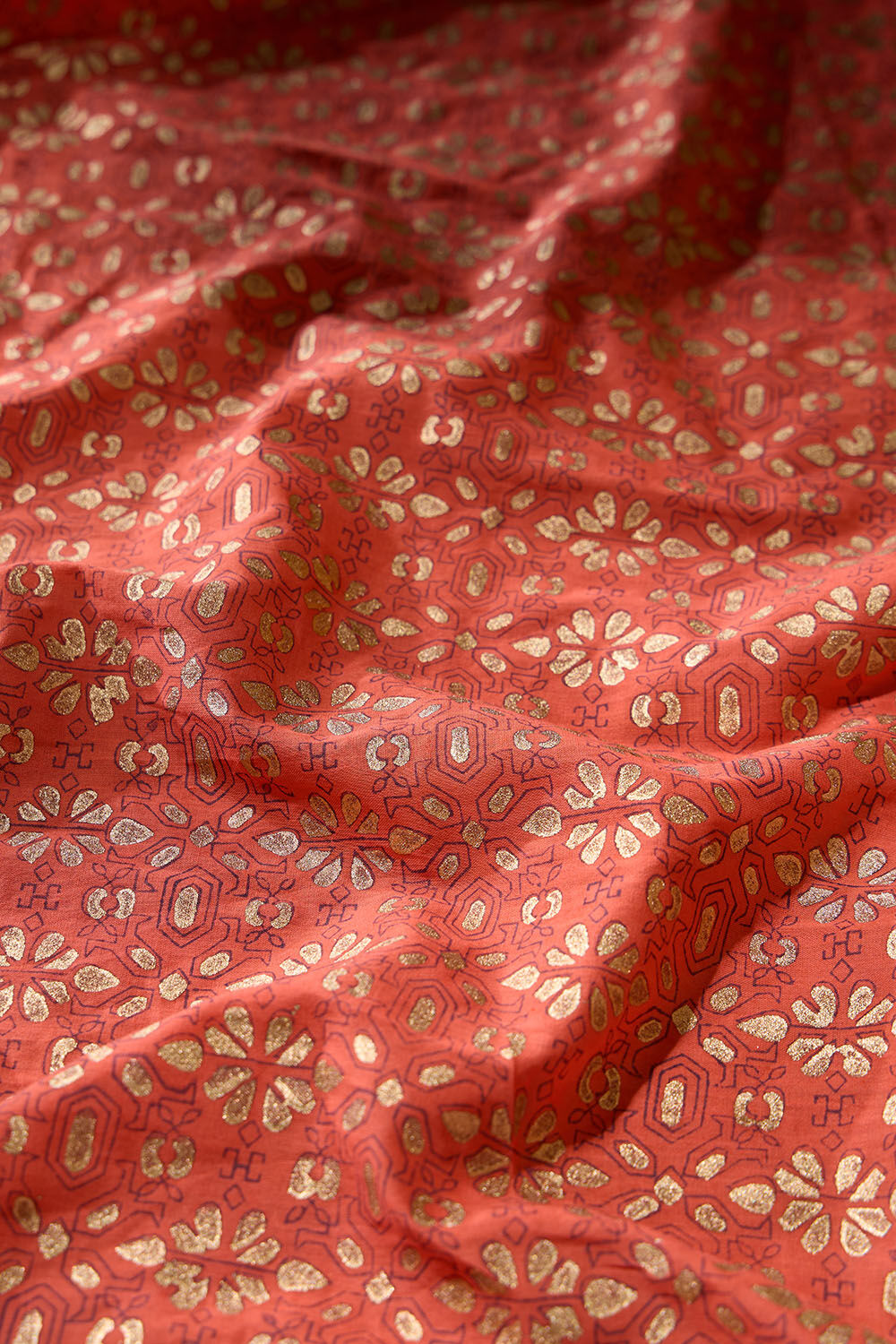Orange Pure Cotton Mulmul Block Printed Bengal Saree image number null