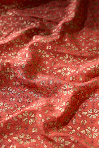 Orange Pure Cotton Mulmul Block Printed Bengal Saree thumbnail image number null