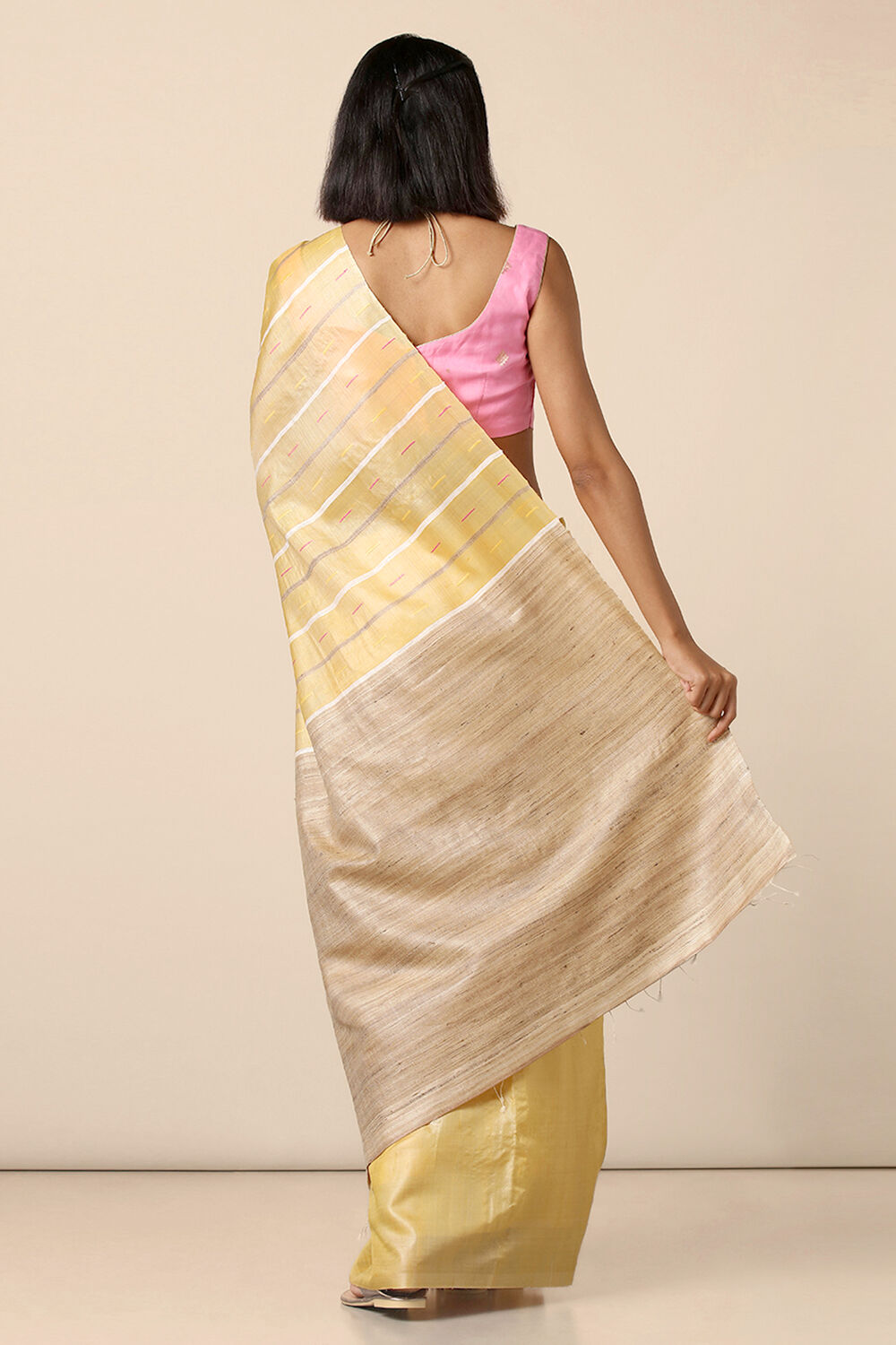 Yellow Pure Tussar Silk Woven Saree image number null