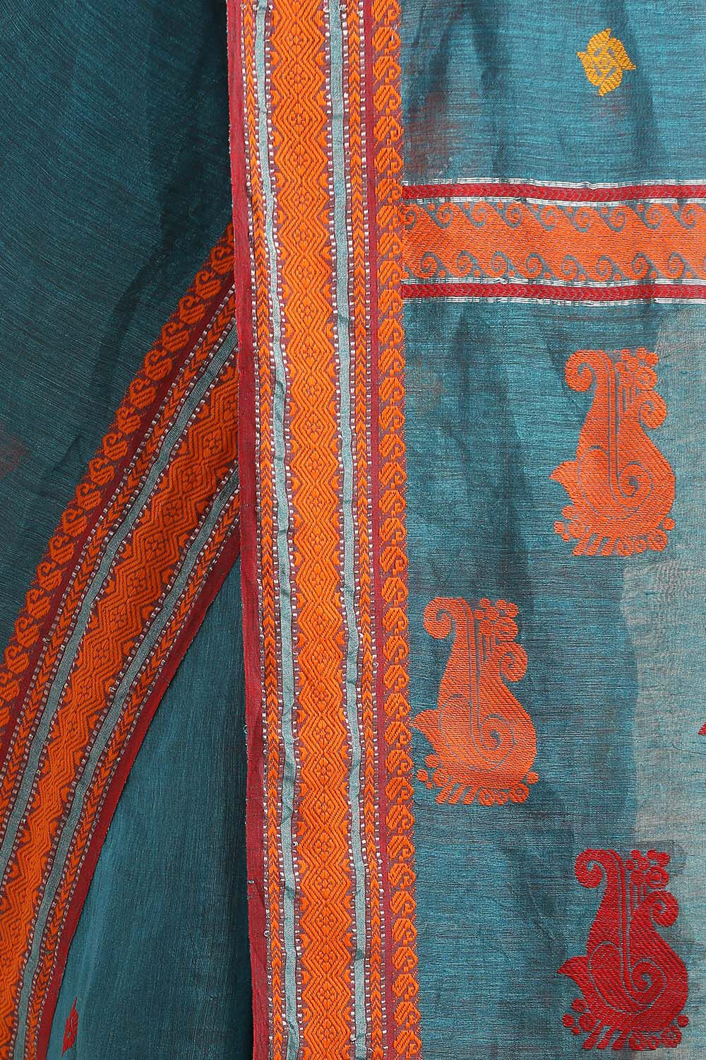 Green Pure Silk Linen Bengal Saree image number null
