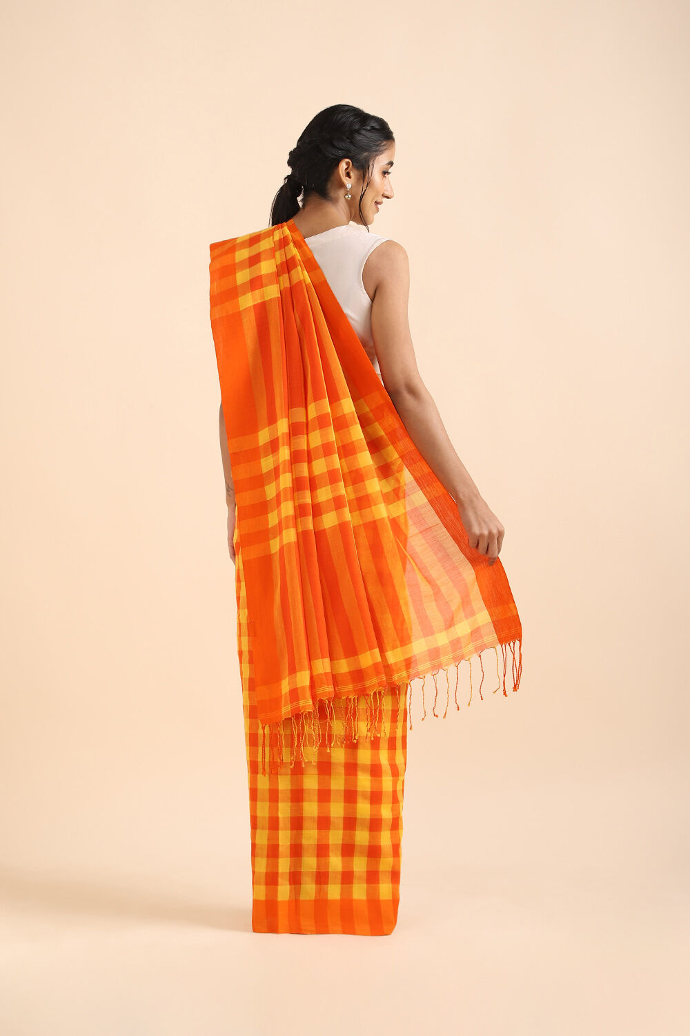 Orange Pure Cotton Bengal Saree image number null