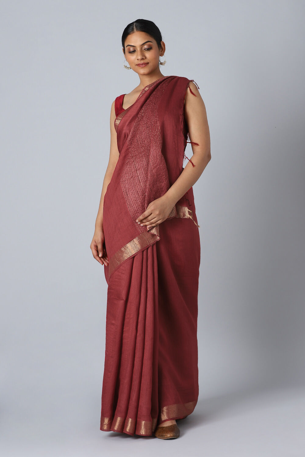 Dark Red Pure Tussar Silk Bhagalpuri Saree image number null