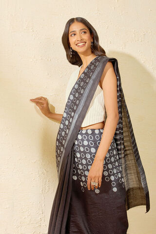 Black Rajasthan Muga Tie & Dye Shibori Saree thumbnail image number null