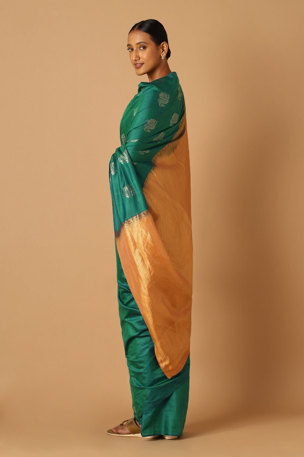Green Pure Silk Tencel South Saree image number null