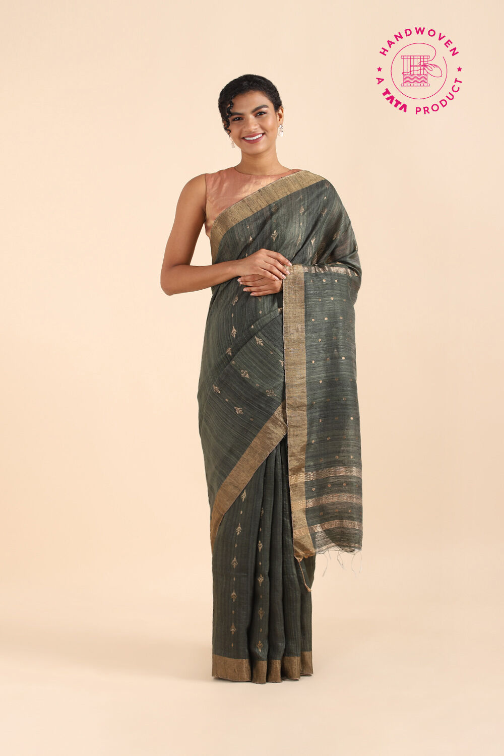 Dark Green Pure Silk Vanya Jamdani Saree image number null