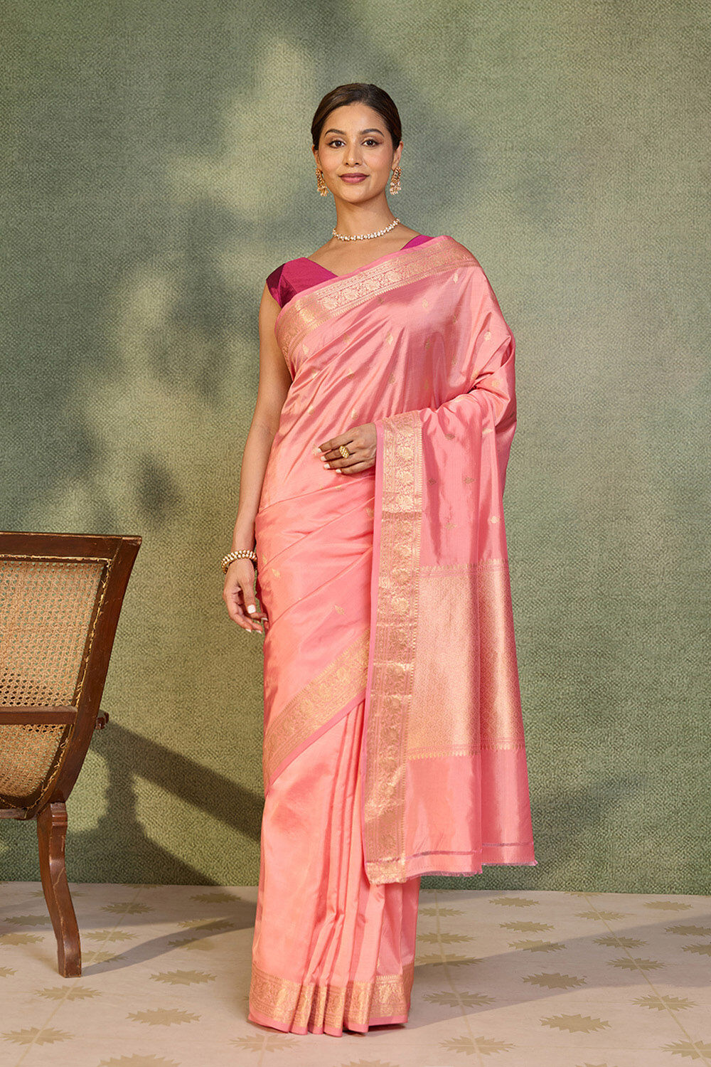 Pink Silk Viscose Cutwork Banaras  Saree image number null
