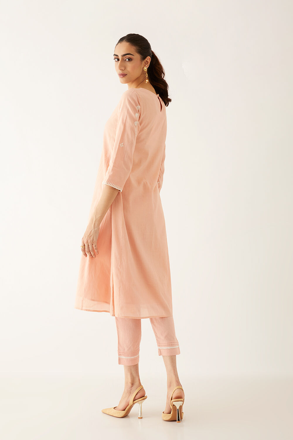 Light Pink Viscose Applique Kurta Set image number null