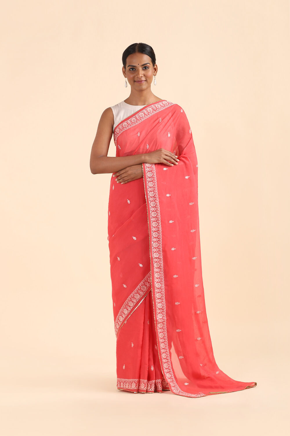 Red Viscose Embroidered Saree image number null