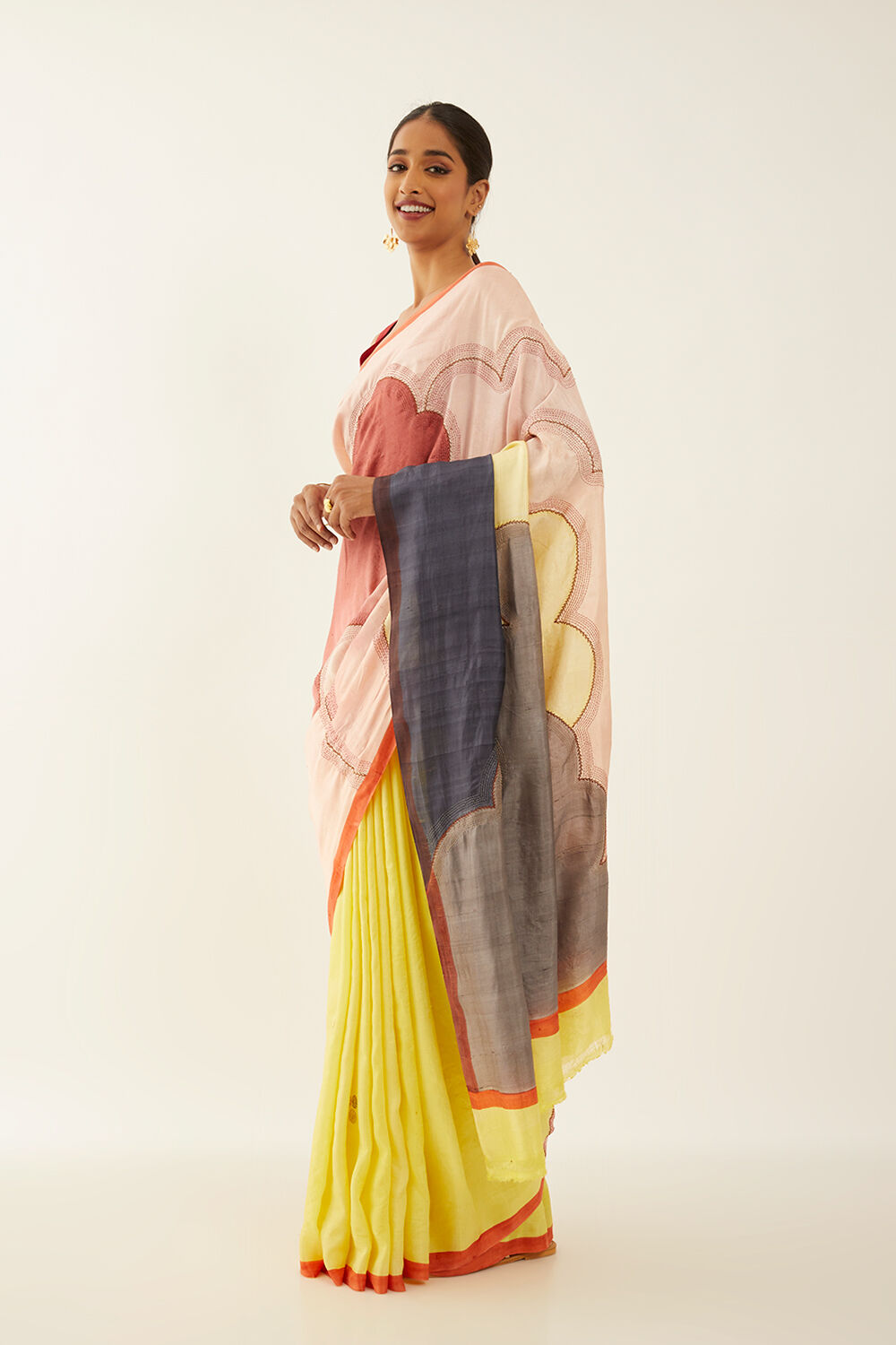 Yellow Pure Silk Hand Paint Saree image number null