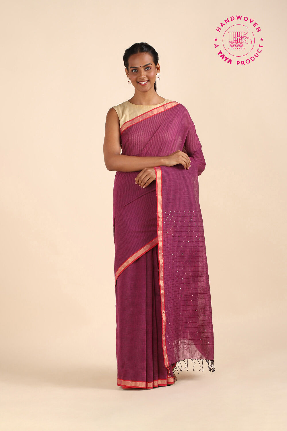 Dark Pink Pure Silk Cotton Bengal Saree image number null