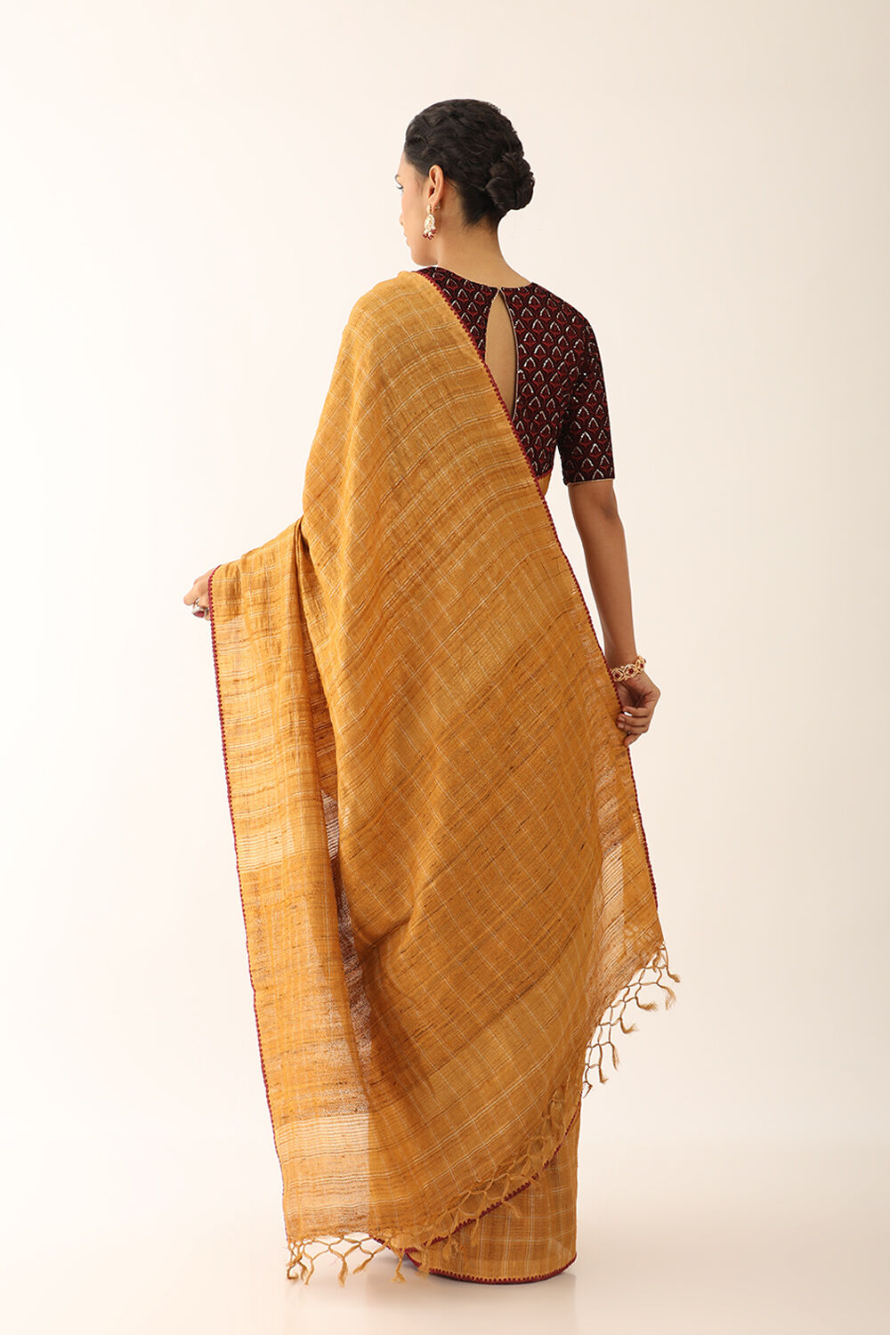 Mustard Pure Tussar Silk Embroidered Saree image number null