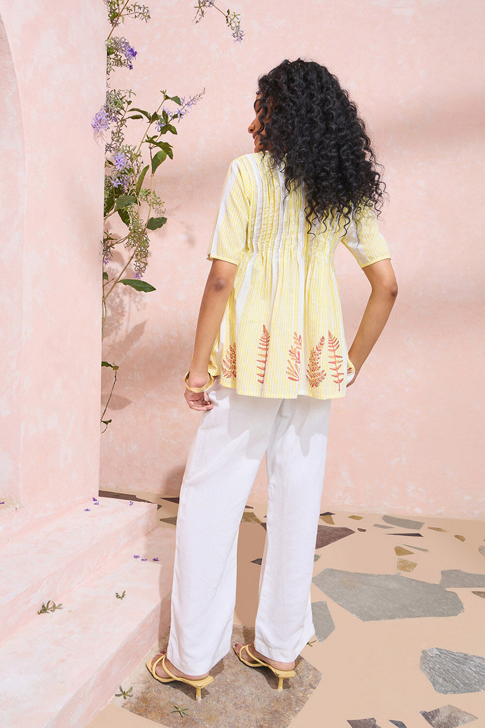 Light Yellow Block Printed Pure Cotton Short Top image number null