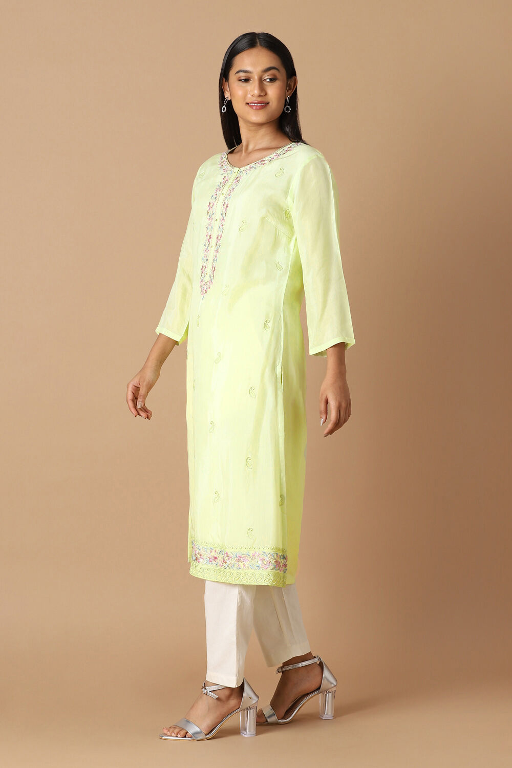 Light Green Embroidered Kurta image number null
